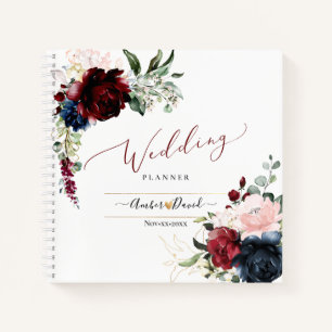 WATERCOLOR NAVY BLAUE BURGUNDER HOCHZEITSPLANERIN NOTIZBUCH