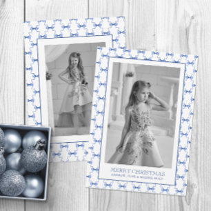 Watercolor Navy Blue Bows Weihnachts-Foto Feiertagskarte