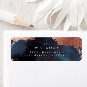 Watercolor Navy Blue Moody Rose Gold Wedding