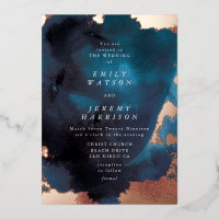 Watercolor Navy Blue Moody Rose Gold Wedding