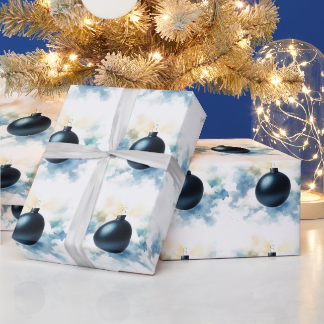 Watercolor Navy Blue Ornament Wrapping Paper Geschenkpapier (Feiertage)