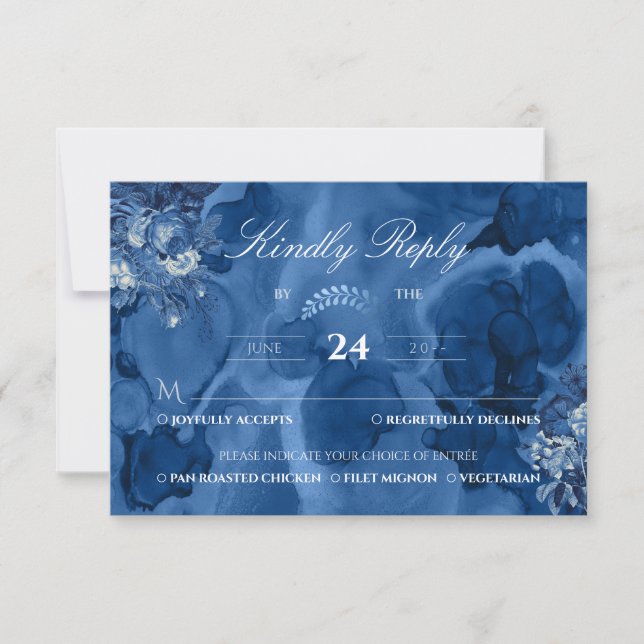 Watercolor Navy floral Elegant Kindly Reputation RSVP Karte (Vorderseite)