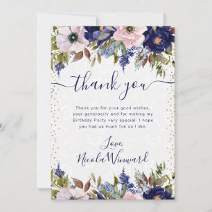 Watercolor Navy- und Creme-Blumen-Geburtstag Dankeskarte
