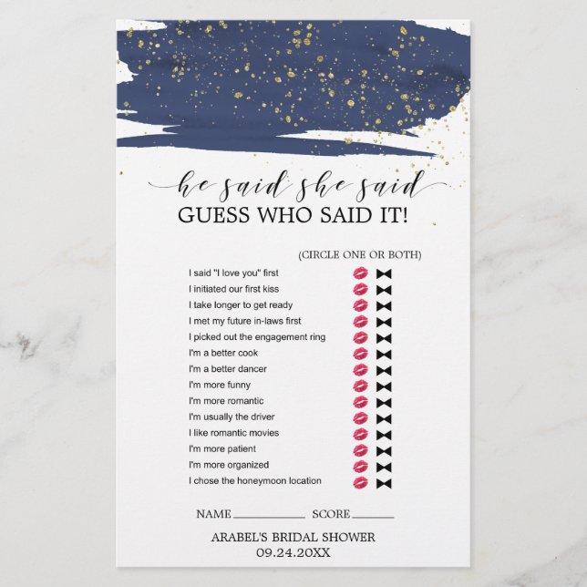 Watercolor Navy und Gold Wedding Word Search Game (Vorderseite)