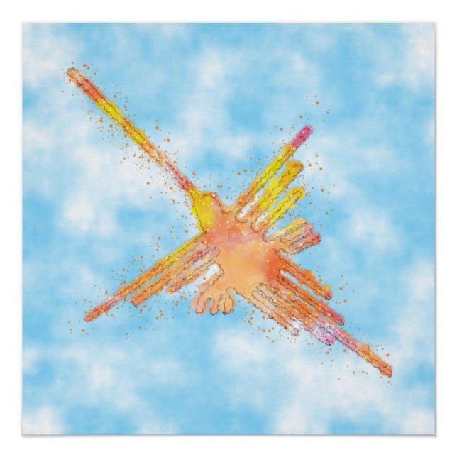 Watercolor Nazca Hummingbird Blue Sky Poster (Vorderseite)