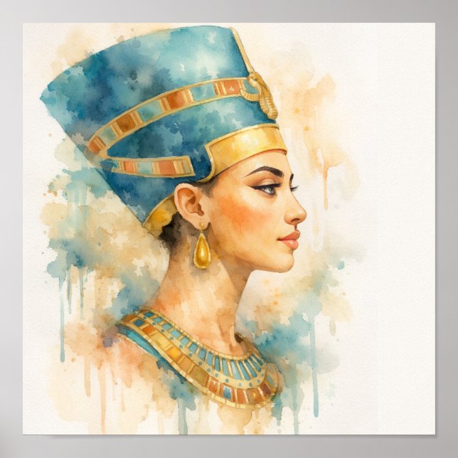 Watercolor Nefertiti Art Print Pharaonic Egyptian  Poster (Vorne)