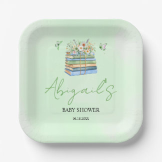 Watercolor New Chapter Begins green baby shower Pappteller