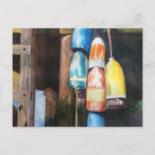 Watercolor New England Lobster Buoys Postcard Einladungspostkarte