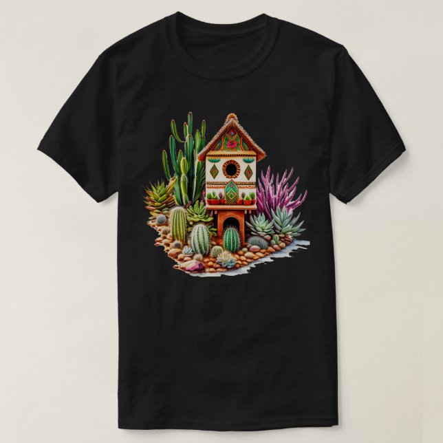 Watercolor New Mexico Style Birdhouse T-Shirt (Design vorne)