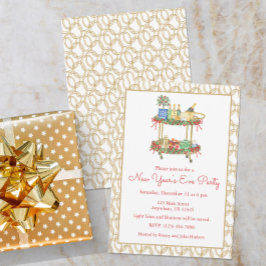Watercolor New Year Champagne Bar Cart Party Einladung