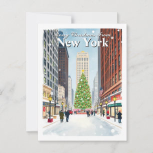 Watercolor New York City Christmas Travel Postcard Postkarte