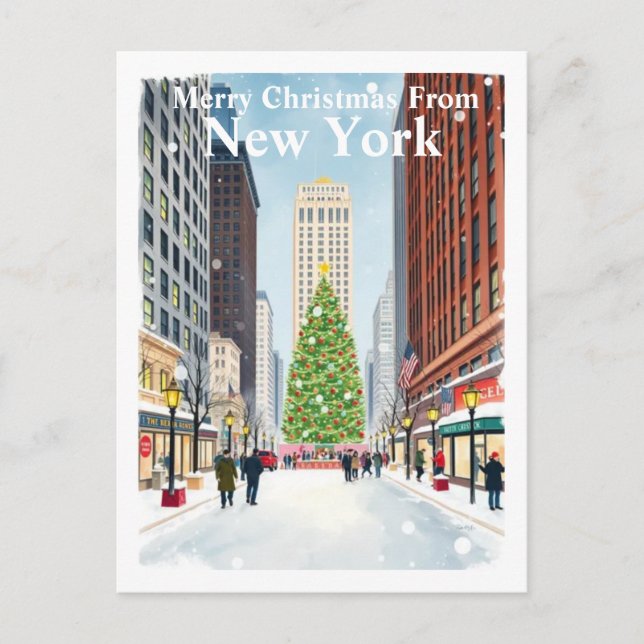 Watercolor New York City Christmas Travel Postkarte (Vorderseite)