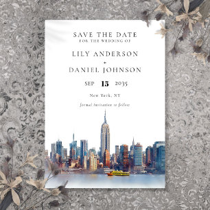 Watercolor New York City Hochzeit in Urlaubsort Save The Date