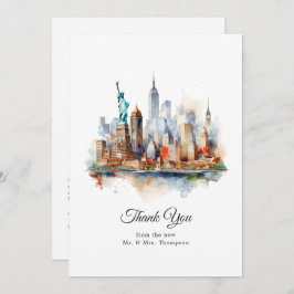 Watercolor New York USA Hochzeit in Urlaubsort Dankeskarte