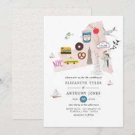 Watercolor New York USA Hochzeit in Urlaubsort Einladung