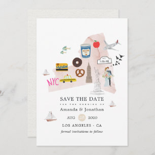 Watercolor New York USA Hochzeit in Urlaubsort Save The Date