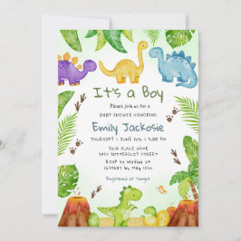 Watercolor Niedlich Boho Dinosaur Greenery Boy Bab Einladung