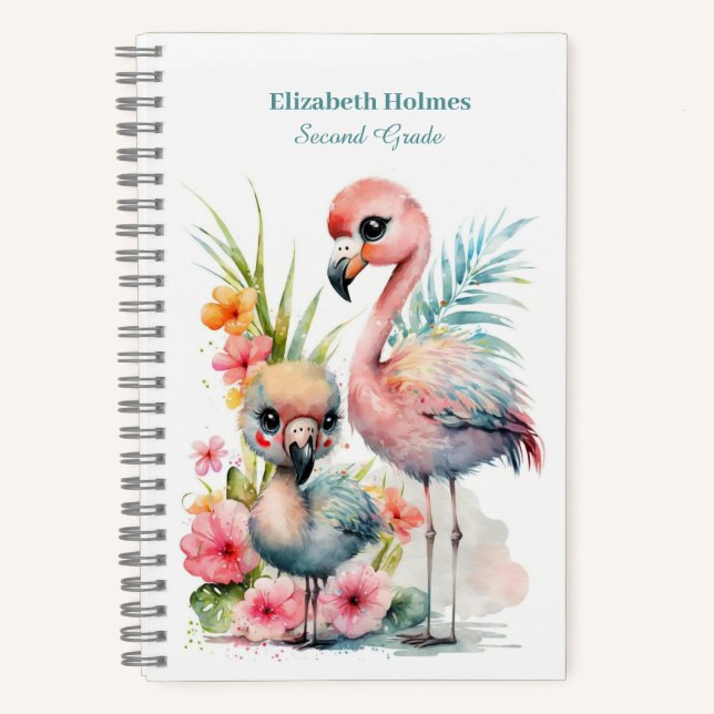 Watercolor Niedlich Flamingos Spiral Notebook Notizbuch (Vorderseite)