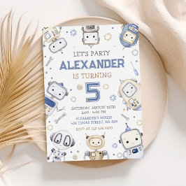 Watercolor Niedlich Robot Kindergeburtstag Party Einladung