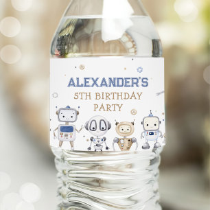 Watercolor Niedlich Robot Kindergeburtstag Party Wasserflaschenetikett