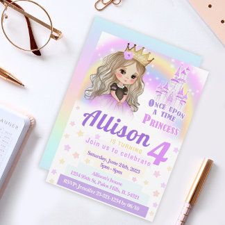 Watercolor niedliche Prinzessin Geburtstagseinladu Einladung