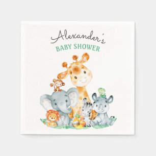 Watercolor-niedliche Safari-Dschungel-Baby-Dusche Serviette