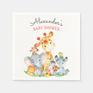 Watercolor-niedliche Safari-Dschungel-Baby-Dusche Serviette