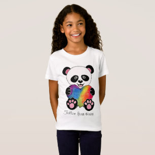 Watercolor-niedlicher Panda mit Regenbogen-Herzen T-Shirt