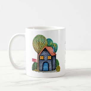 Watercolor-niedliches Zuhause-süße Zuhause-Kunst Kaffeetasse