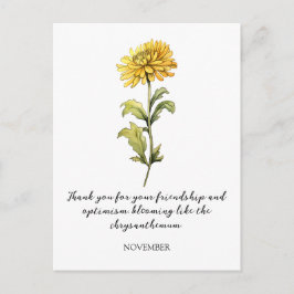 WATERCOLOR NOVEMBER CHRYSANTHEMUM BIRTH FLOWER POSTKARTE