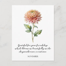 WATERCOLOR NOVEMBER CHRYSANTHEMUM BIRTH FLOWER POSTKARTE