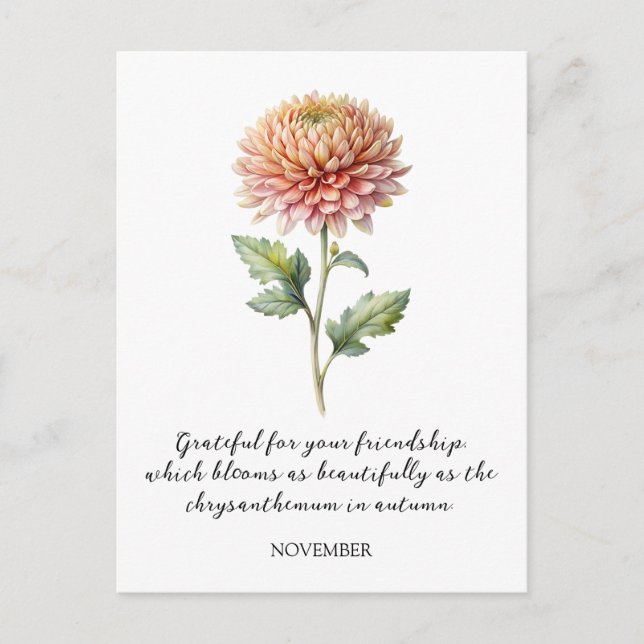 WATERCOLOR NOVEMBER CHRYSANTHEMUM BIRTH FLOWER POSTKARTE (Vorderseite)