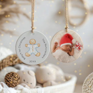 Watercolor Nutcracker Baby's 1st Christmas Foto Keramik Ornament