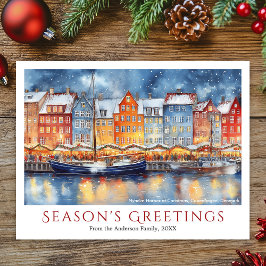Watercolor Nyhavn Copenhagen Christmas Travel Feiertagspostkarte