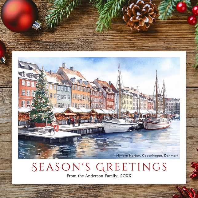 Watercolor Nyhavn Kopenhagen Dänemark Weihnachten (Watercolor Nyhavn Copenhagen Denmark Christmas Holiday Postcard)