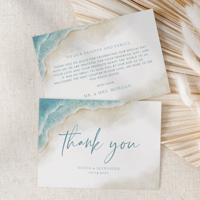 Watercolor Ocean Beach Summer Wedding Dankeskarte (Von Creator hochgeladen)