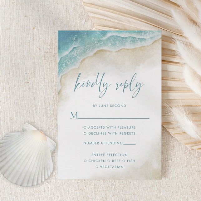 Watercolor Ocean Beach Summer Wedding RSVP Karte (Von Creator hochgeladen)