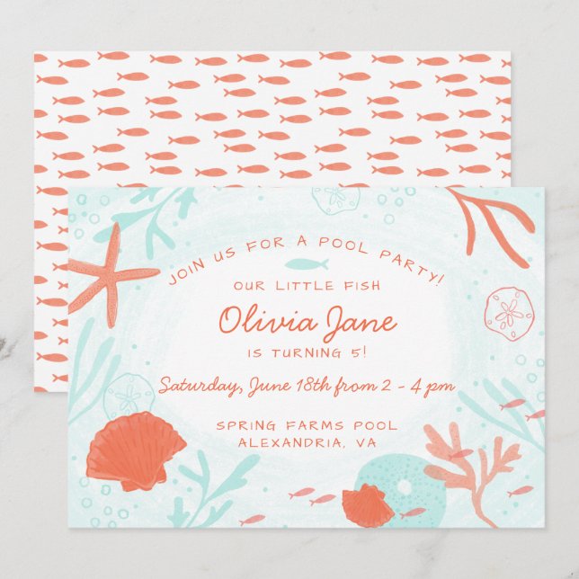 Watercolor Ocean Birthday Einladung (Vorne/Hinten)