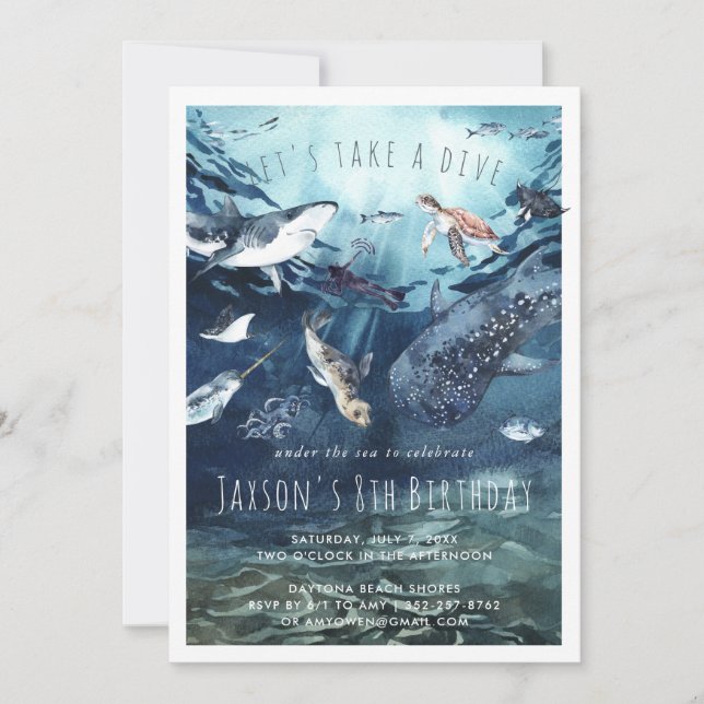 Watercolor Ocean | Birthday Party Invitation Einladung (Vorderseite)