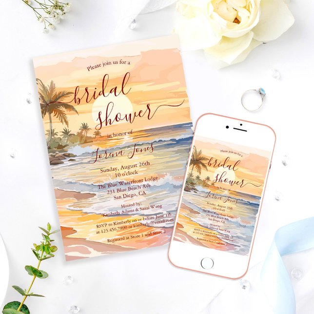 Watercolor Ocean Seaside Beach Bridal Shower Einladung (Von Creator hochgeladen)
