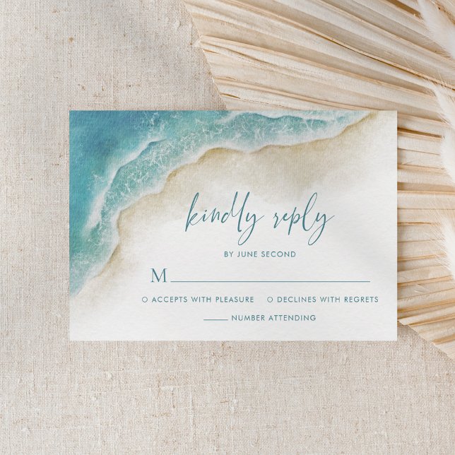 Watercolor Ocean Summer Beach Wedding RSVP Karte (Von Creator hochgeladen)