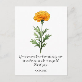 WATERCOLOR OCTOBER MARIGOLD BIRTH FLOWER POSTCARD POSTKARTE