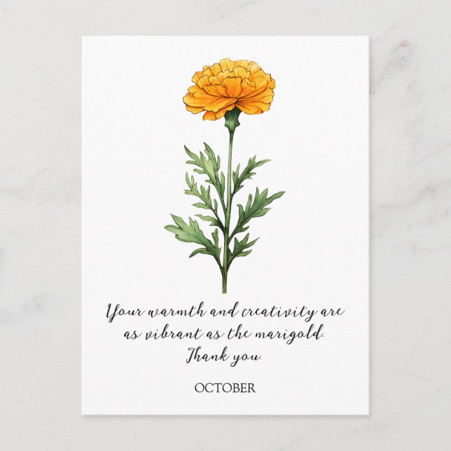 WATERCOLOR OCTOBER MARIGOLD BIRTH FLOWER POSTCARD POSTKARTE (Vorderseite)