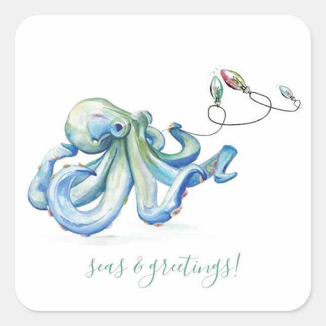 Watercolor Octopus Ocean Envelope Sticker (Vorderseite)