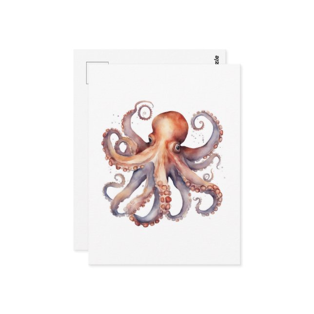 Watercolor Octopus Postkarte (Vorderseite/Rückseite Beispiel)