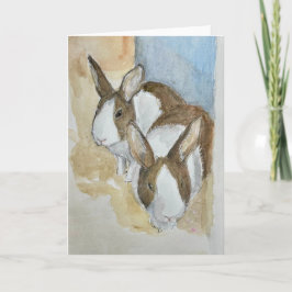 Watercolor of 2 Dutch bunnies on greeting card Karte