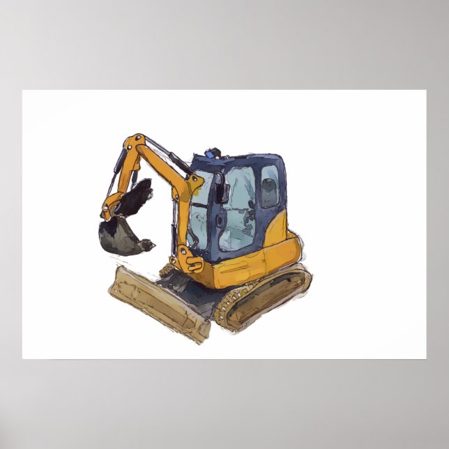 Watercolor of a little backhoe poster (Vorne)