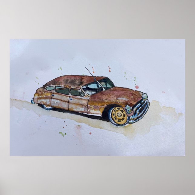 Watercolor of a rusty old antique sedan poster (Vorne)