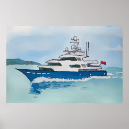 Watercolor of a super yacht poster
