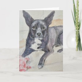Watercolor of black dog on folded Greeting Card Karte